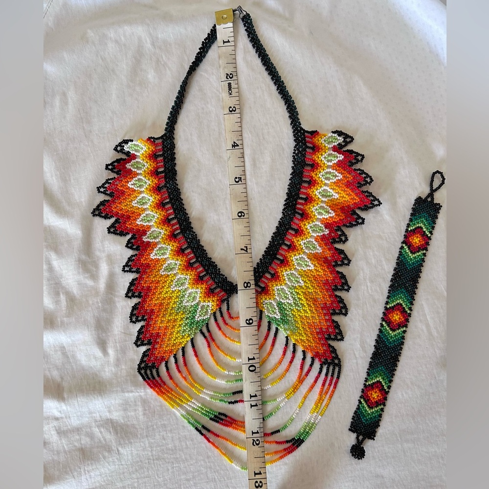 NEW Gorgeous Huichol Seed Bead Necklace Mexican Handmade - Picture 4 of 6